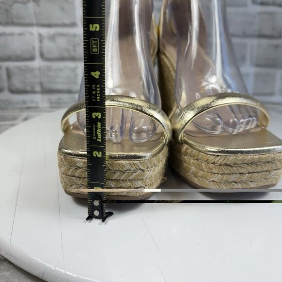 Stuart Weitzman Nudist Women Size 8 C Gold Metallic Wedge Espadrille Sandals - Picture 7 of 13